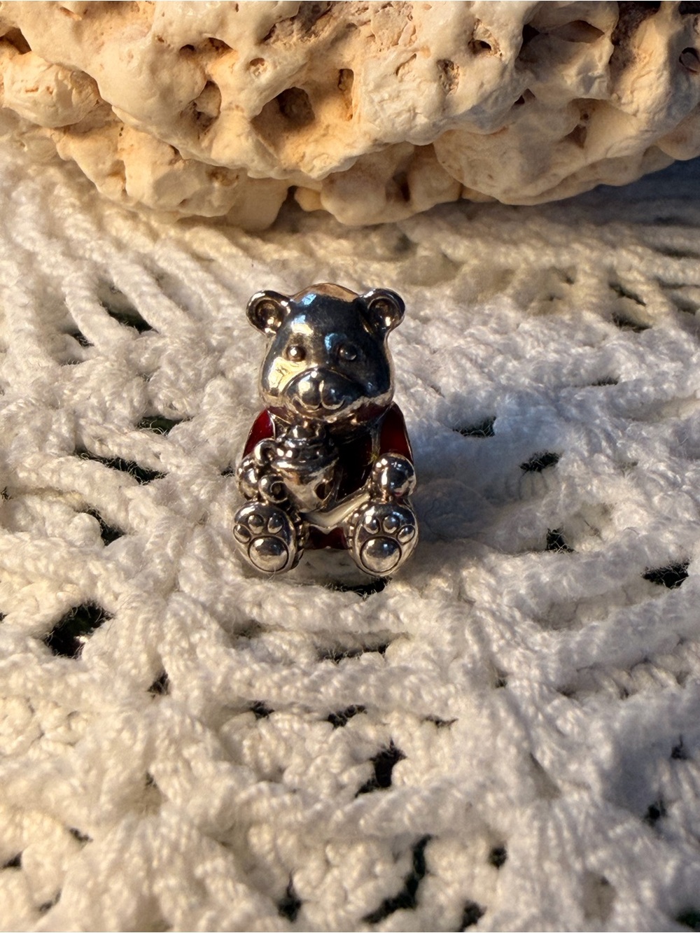 Pandora Christmas Teddy Bear Charm with Red Accents sterling silver